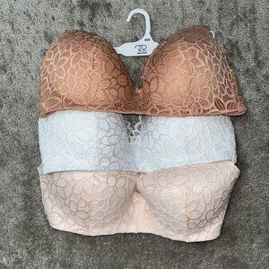 3- Renerofe Soft Comfort Wire-Free Lightly Padded Bras 40D‎ NEW Pink White Rose